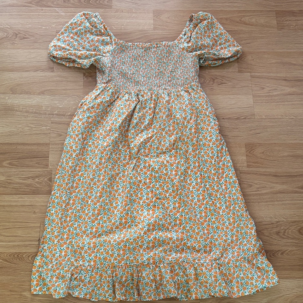 J. Crew Orange and Green Smocked Floral Midi Dress-Large